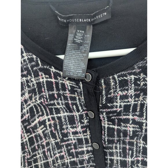 3/4 Sleeve Black, White, Pink Distressed Geometric Pattern Cardigan WHBM XXS - Picture 2 of 5